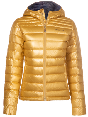 Women's Featherlyte Down PackHoodie - Gold/Midnight, X-Large on Arctica